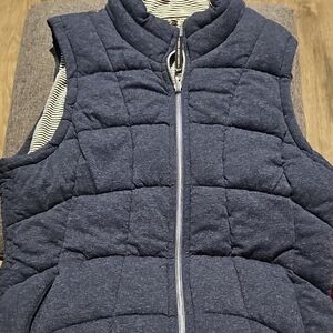 Marc New York puffer Vest Reversible Navy White Stripe Medium Layer Quilted